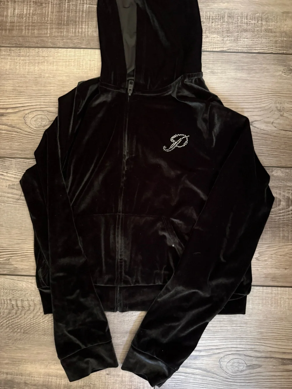 PINK Victoria's Secret Black Velour Sweatset with Rhinestone Logo - Picture 2 of 5
